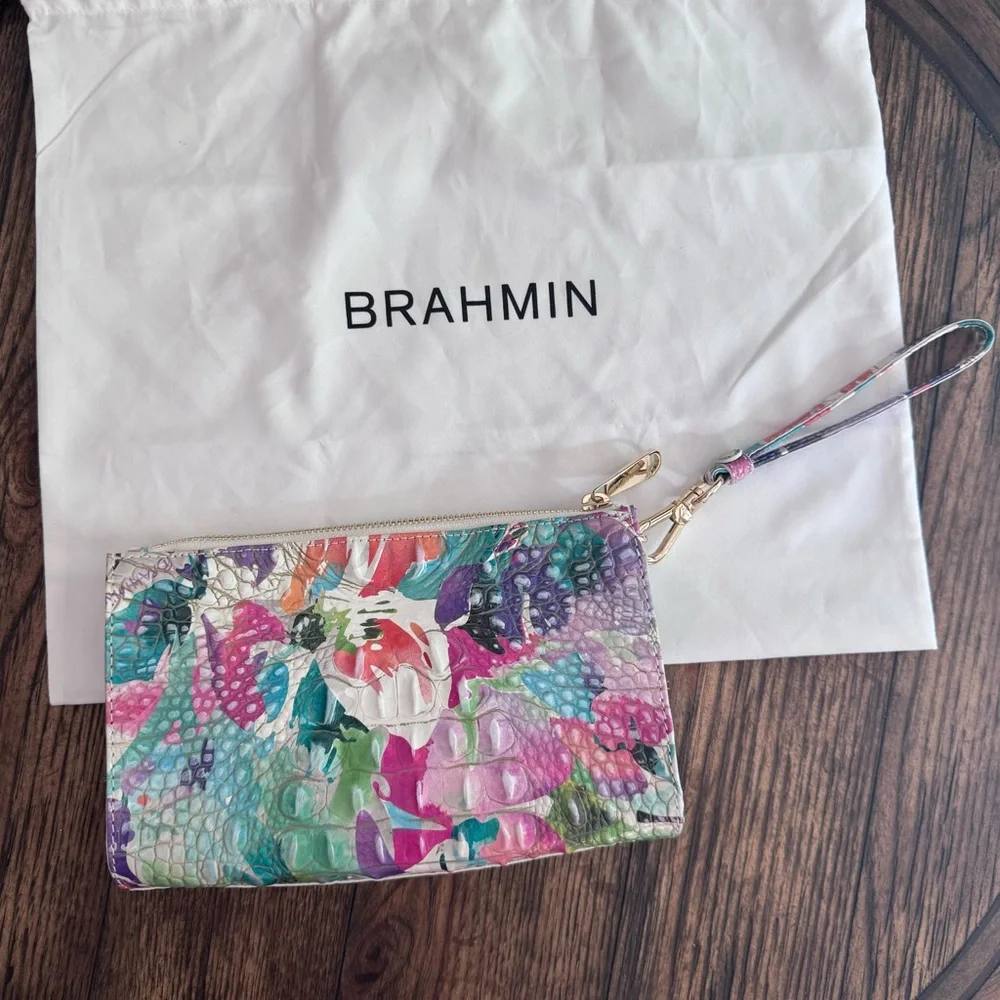 NWOT Brahmin Daisy Daylily Melbourne Leather Wristlet Clutch - Picture 4 of 14